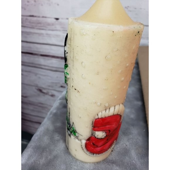 Vintage Snowman Pillar candle detailed little kid christmas present snow trees - Picture 7 of 9